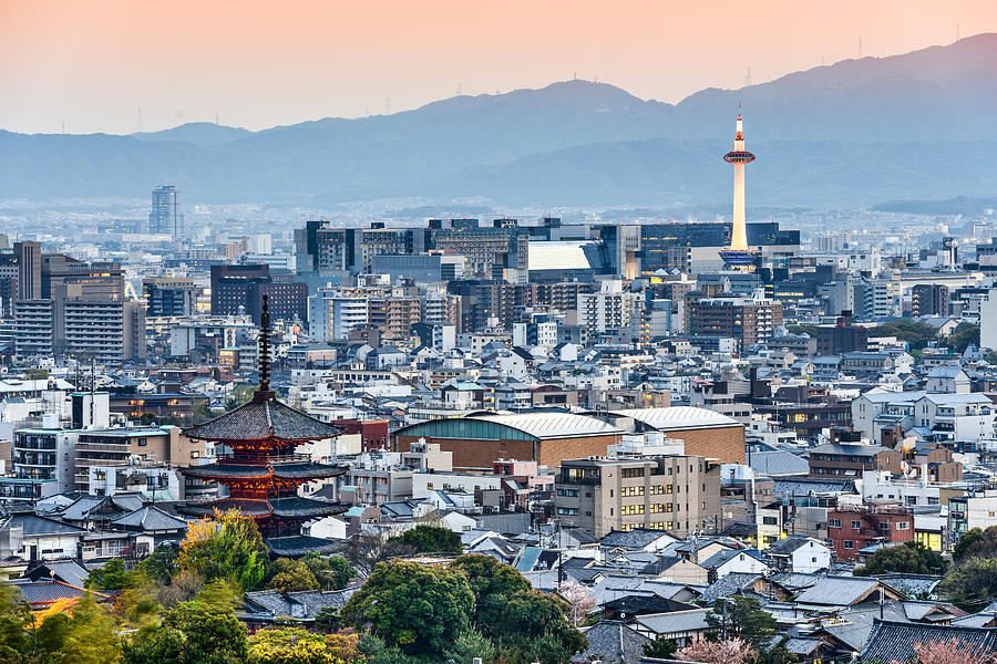 Landscape Photograph - Kyoto, Japan Skyline At Dusk by Sean Pavone