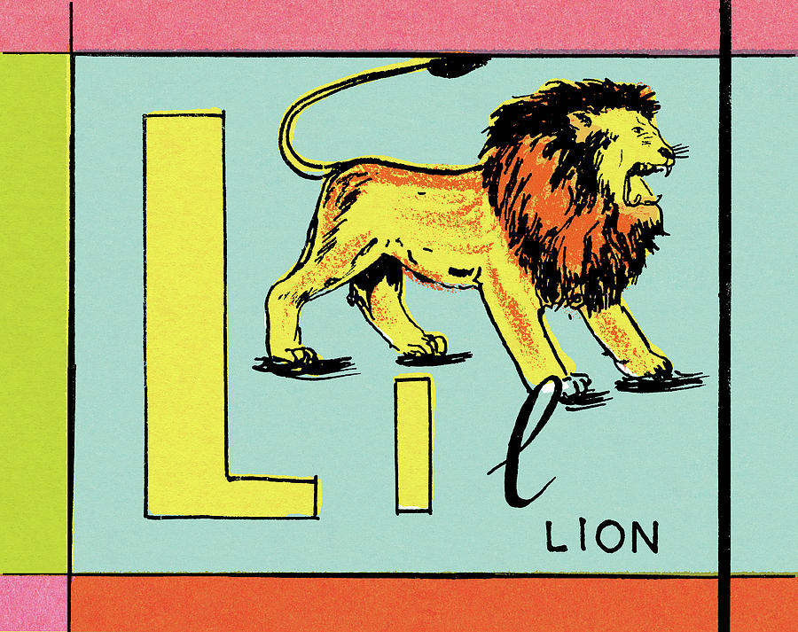 Vintage Drawing - L is for Lion by CSA Images