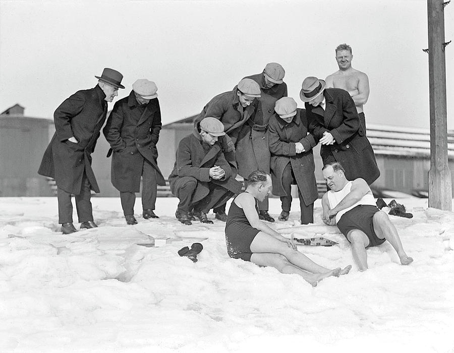 L Street Brownies play checkers in snow and zero weather, South Boston, 1930 Painting by Celestial Images