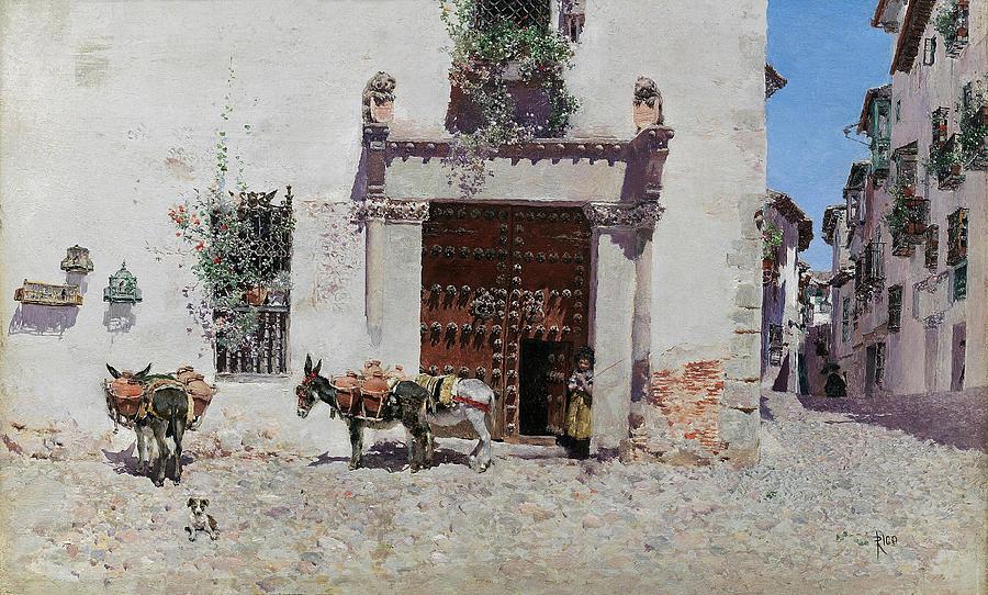 La aguadora, 1875, Spanish School, Oil on panel, 21,7 cm x 34,8 cm, P08035. Painting by Martin Rico y Ortega -1833-1908-