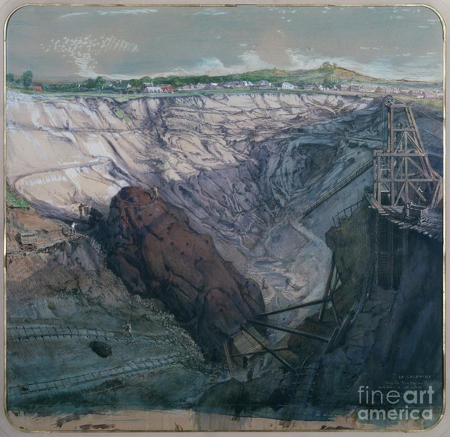 La Calamine, La Vieille Montagne, Opencast Mining, Massif De Dolomie, 1857 Painting by Ignace Francois Bonhomme