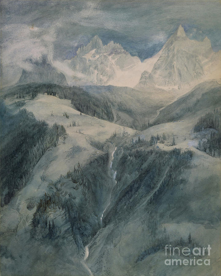 La Cascade De La Folie, Chamonix Painting by John Ruskin