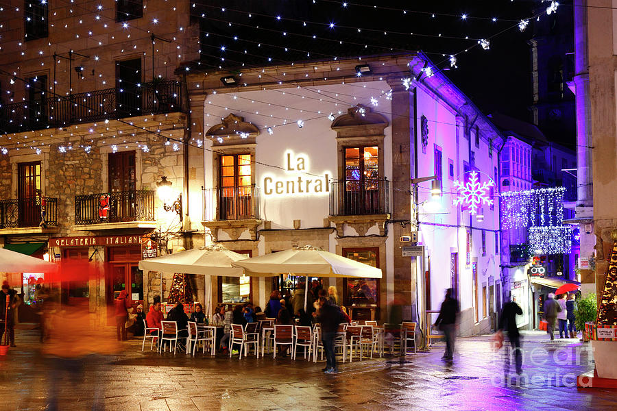 La Central Cafe at Christmas Vigo Galicia Photograph by James Brunker