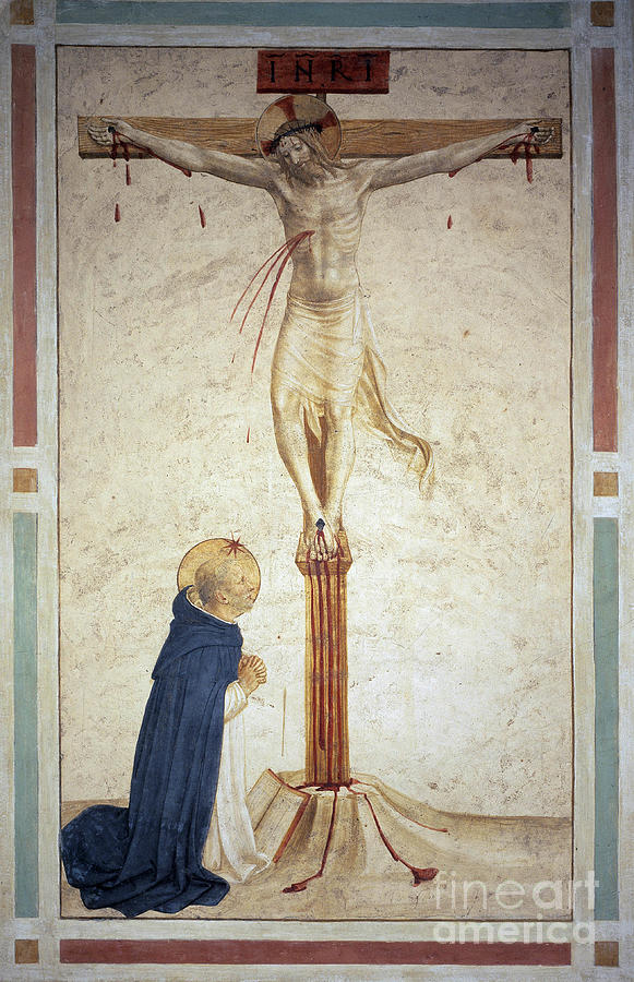 La Crucifixion Avec Saint Dominique. Inscription inri Sur La Croix. Fresque De Guido Di Pietro Painting by Fra Angelico