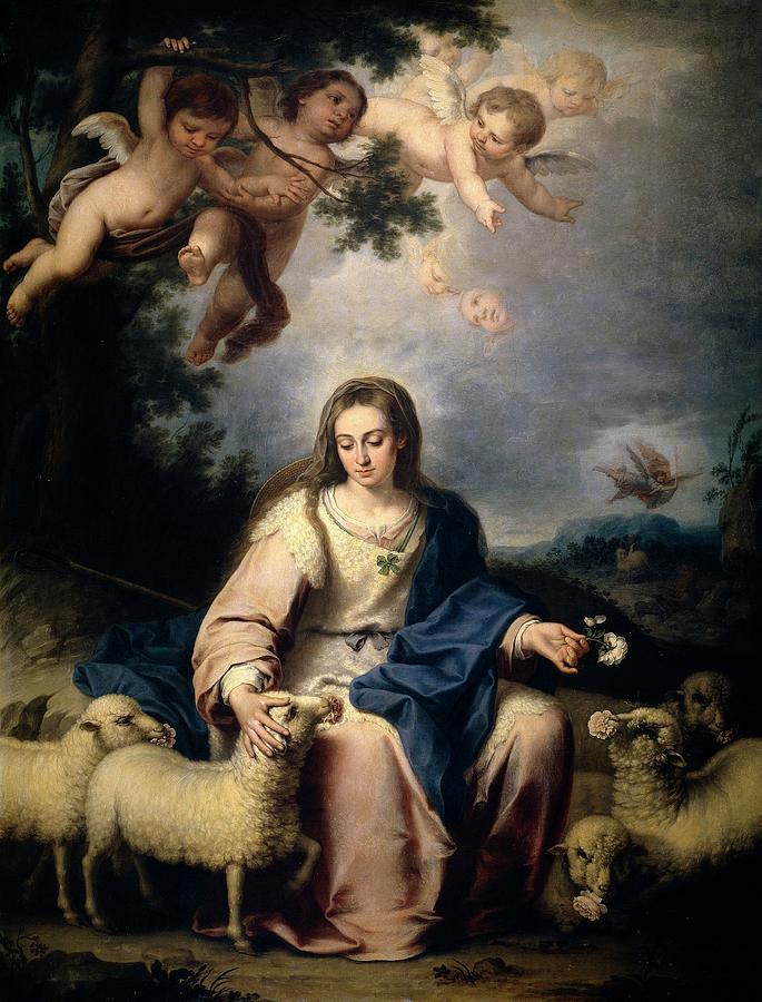 La Divina Pastora, ca. 1732, Spanish School, Oil on canvas, 167 cm ... Painting by Bernardo German Llorente -1680-1759-