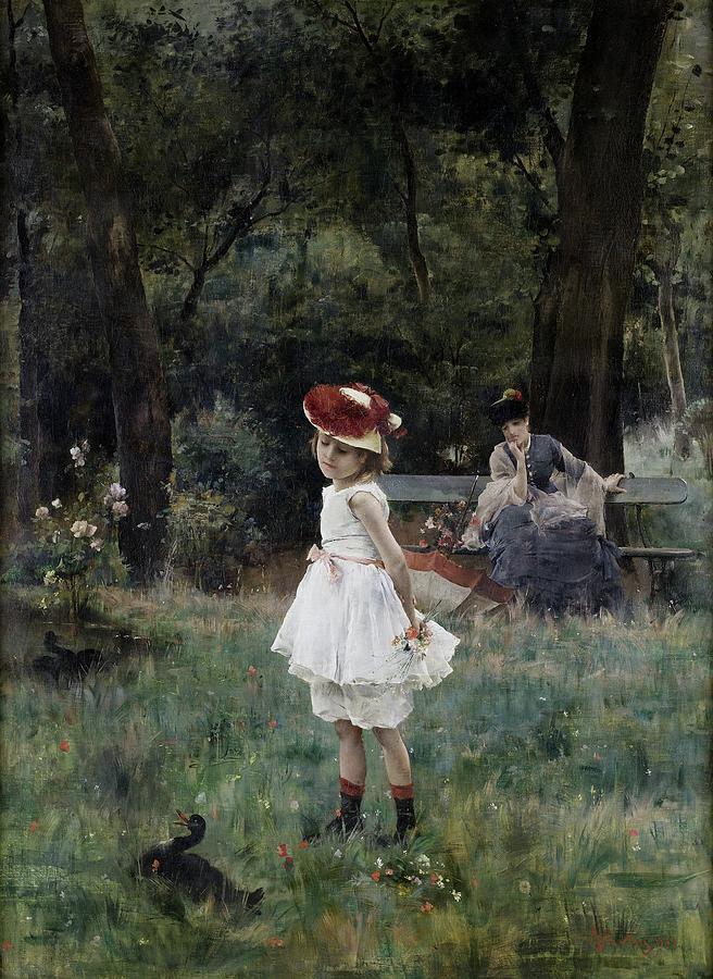 Tree Painting - La Fillette Aux Canards by Alfred Stevens