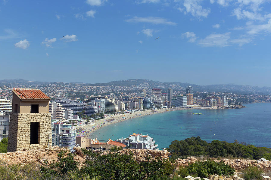 La Fossa beach Calpe Spain Costa Blanca with people view from the ...