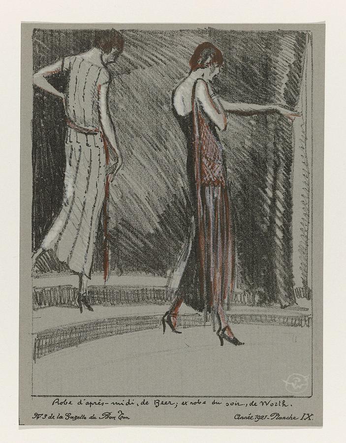 La Gazette Du Bon Ton, 1921 - No. 3, Pl Ix  Dress Afternoon Beer,. And Evening Dress, Worth. Wearing Painting