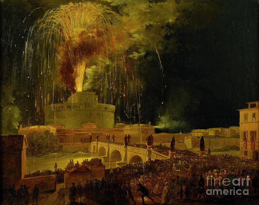 La Girandola Fireworks At Castel Drawing by Heritage Images