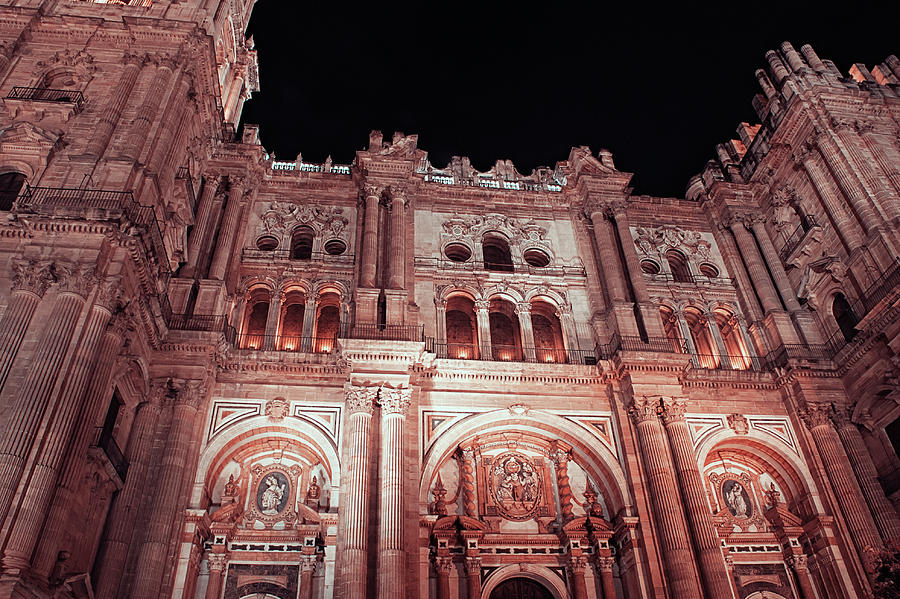 La Manquita. Catedral de Malaga at Night Photograph by Jenny Rainbow