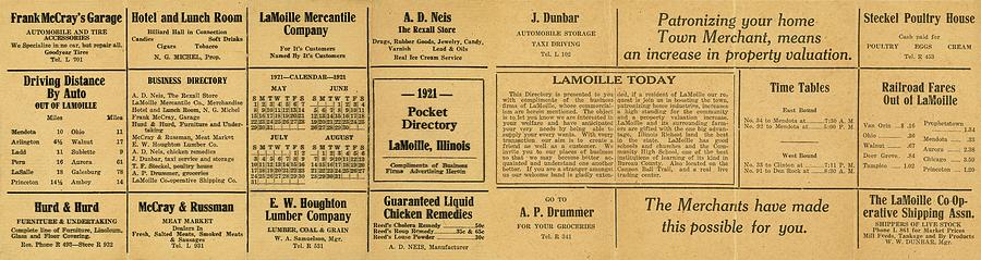 La Moille IL Pocket Directory - 1921 - La Moille Illinois Photograph by Jayson Tuntland