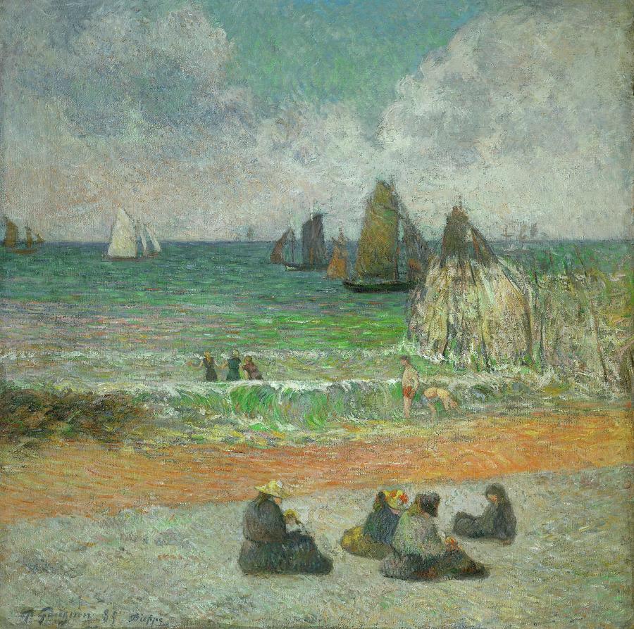 La plage a Dieppe ou les Baigneuses, 1885 The beach at Dieppe, or the bathers. Painting by Eugene Henri Paul Gauguin -1848-1903-