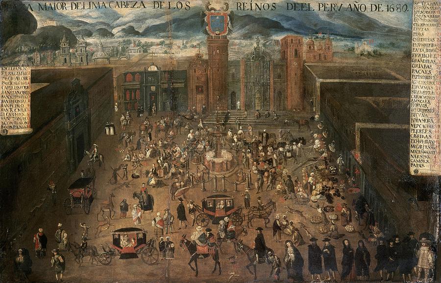 La Plaza Mayor de Lima, Peru, in 1680. Seville, Collection of the Marquise of Almunia. Painting by Album