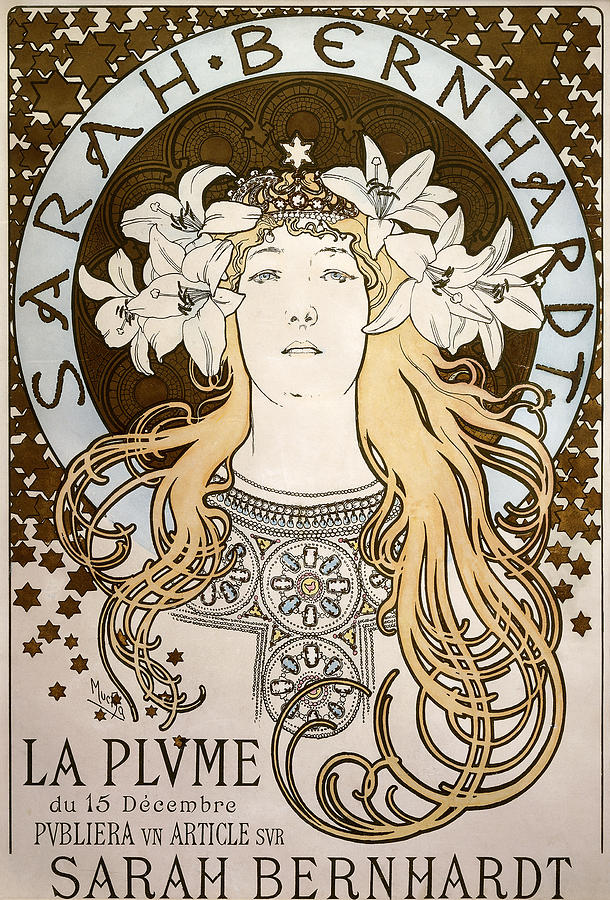 La Plume, Featuring Sarah Bernhardt, 1896 Drawing by Alphonse Marie Mucha