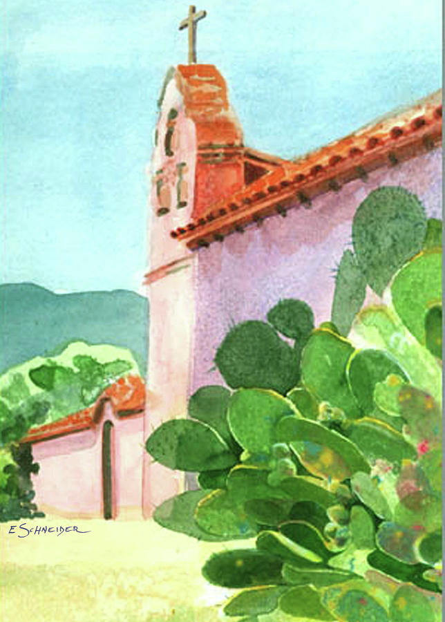 La Purisma, Mission near Lompoc, California Painting by Edie Schneider