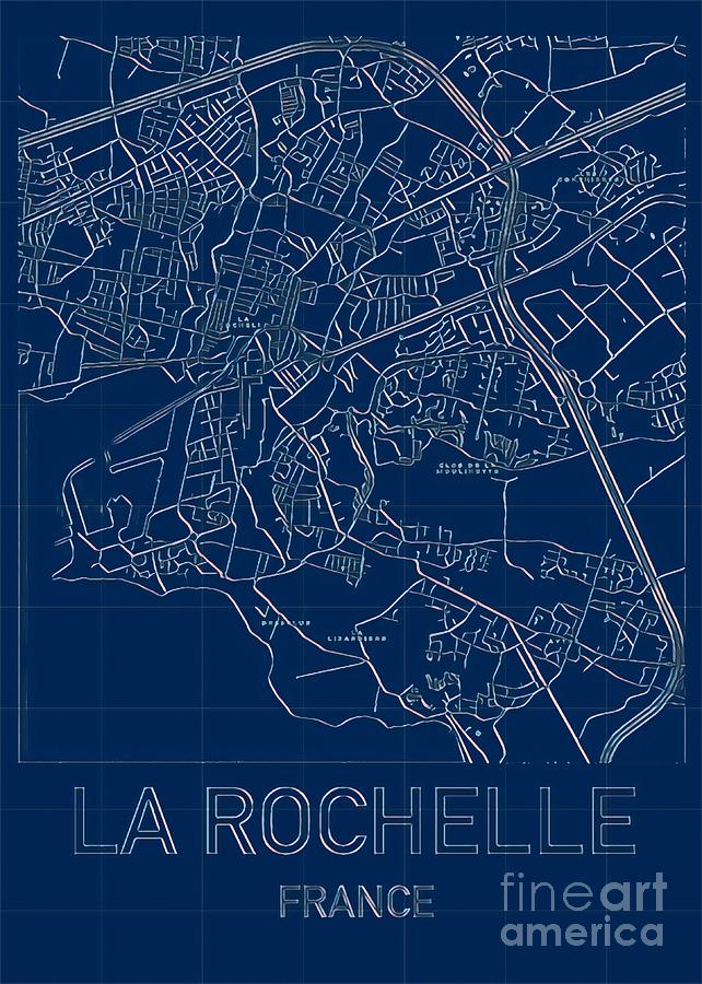 La Rochelle Blueprint City Map Digital Art by HELGE Art Gallery