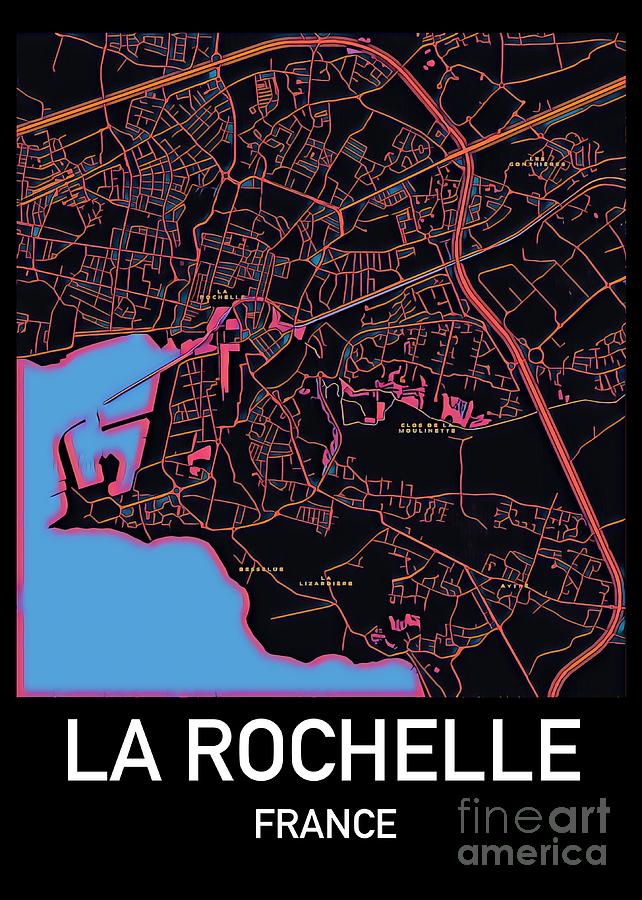 La Rochelle City Map Digital Art by HELGE Art Gallery