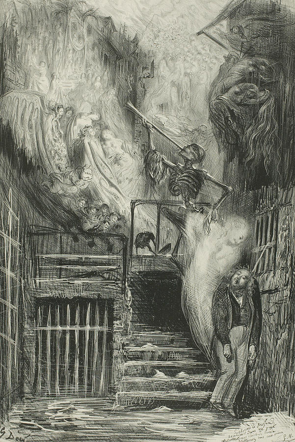La Rue de la Vieille Lanterne - The Suicide of Gerard de Nerval Relief by Gustave Dore