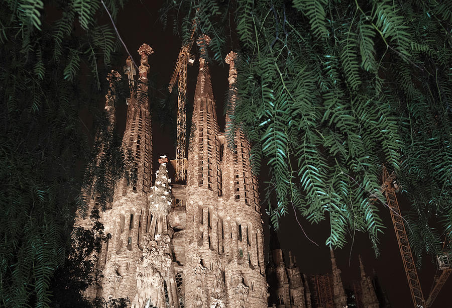Architecture Digital Art - La Sagrada Familia At Night, Barcelona, Spain by Max Bailen