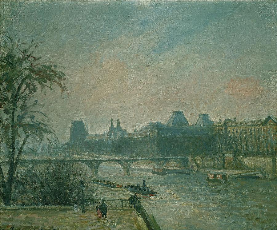 La Seine et le Louvre, 1903 Paris Seine river and Louvre Palace. Canvas 46 x 55 cm R. F. 1972-32. Painting by Camille Pissarro -1830-1903-