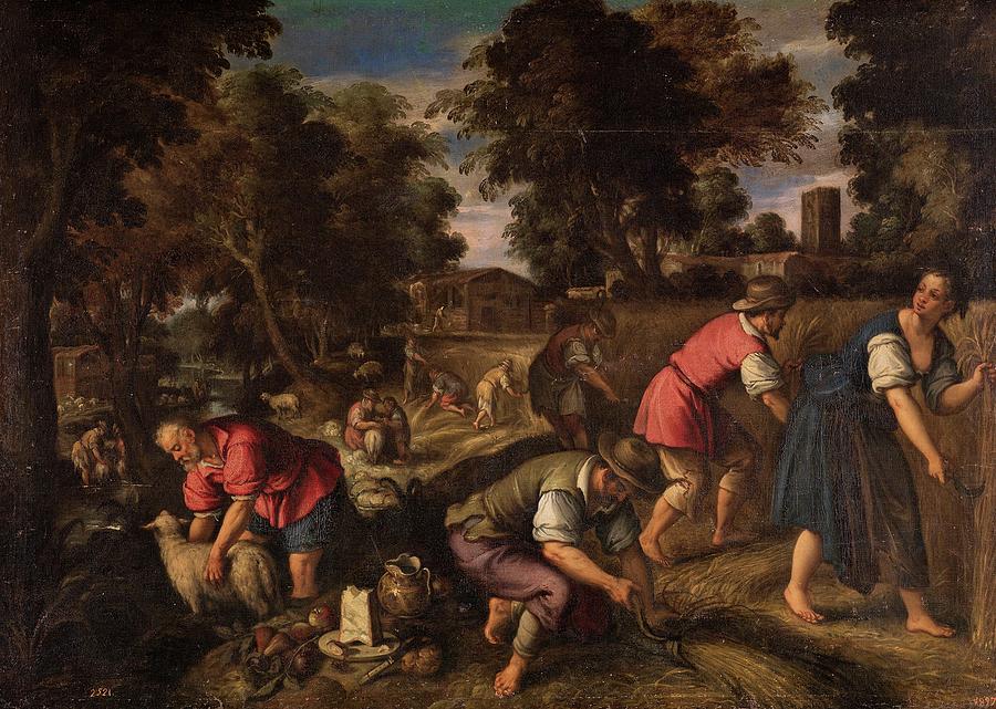 La siega y el esquileo, o El Verano, Second half 16th century, Flemish School... Painting by Paolo Fiammingo -c 1540-1596-