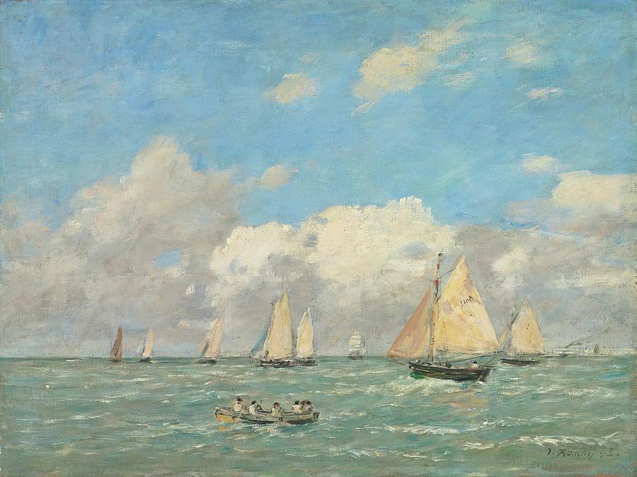 La Sortie Des Barques A Trouville Painting by Eugene Boudin - Pixels