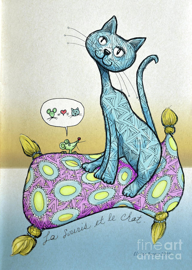 La souris et le chat Drawing by Elaine Berger