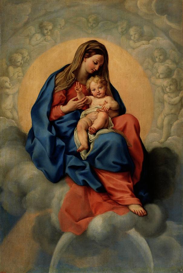 La Virgen con el Nino en la Gloria, Second half 17th century, Italian School, O... Painting by Carlo Maratta -1625-1713-