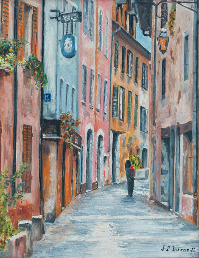 La Voyageuse - Annecy - Oil on canvas Painting by Jean-Pierre Ducondi