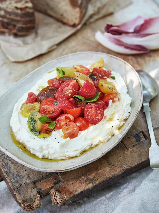 Labneh Ricotta Dip With Tomatoes And Herbs Photograph by Lukejalbert