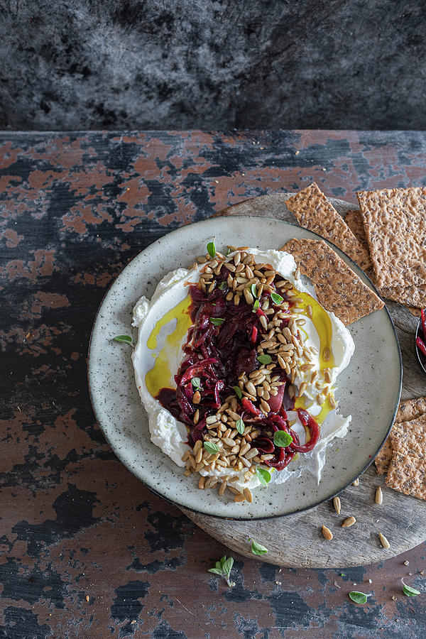 Labneh With Pomegranate Onions Spread Photograph by Lilia Jankowska