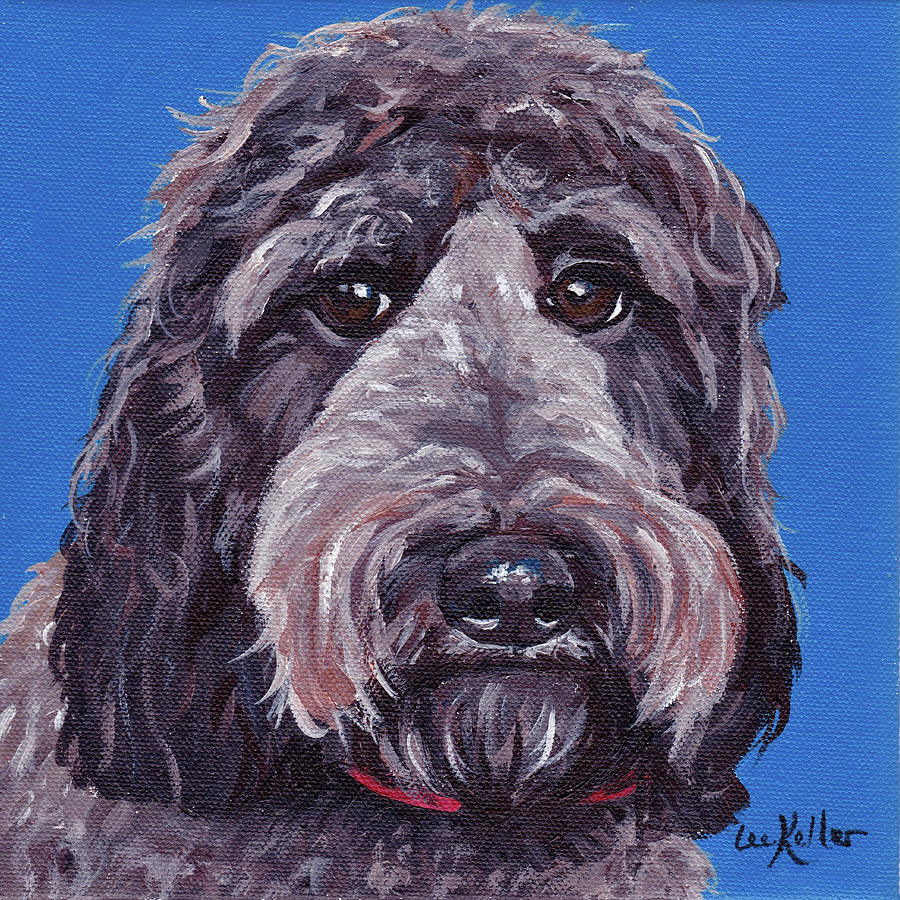 Labradoodle Black On Blue Painting By Hippie Hound Studios