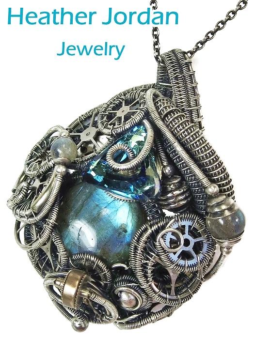 Labradorite wire wrapped crystal pendant
