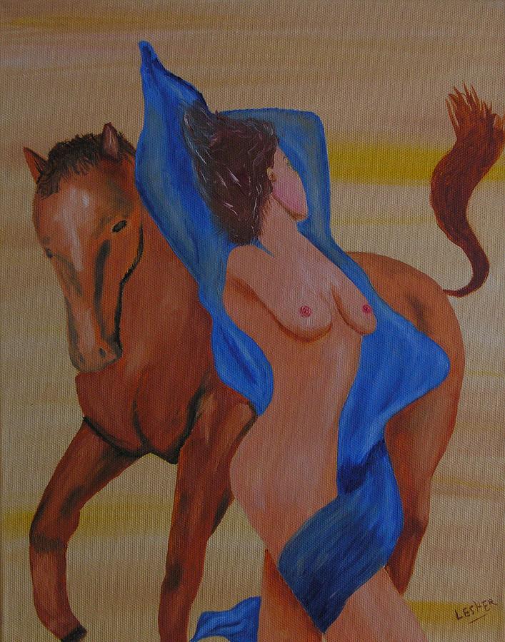 Lady and Horse Painting by Jim Lesher