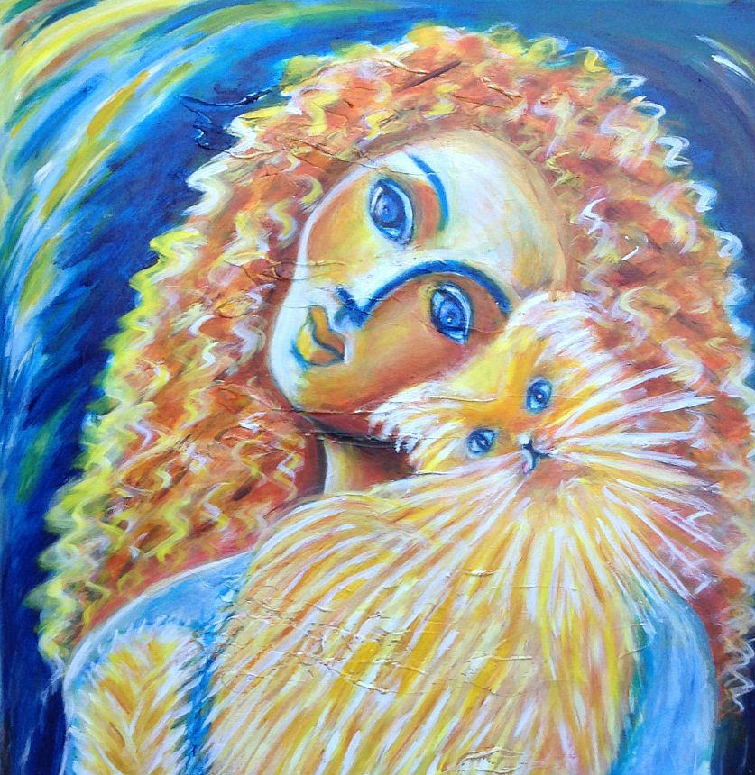 Lady and Orange Cat Painting by Anya Heller