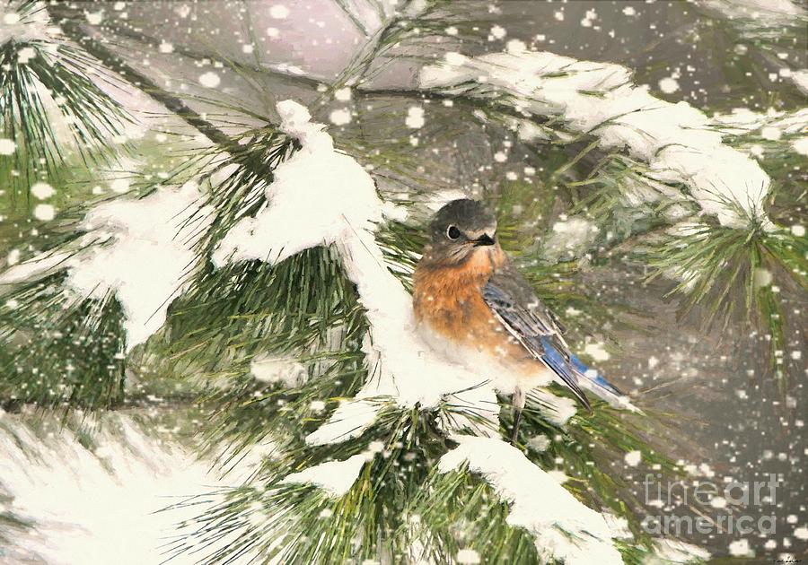 Lady Bluebird In The Snow Painting by Tina LeCour Lady Bluebird In The Snow Painting by Tina LeCour