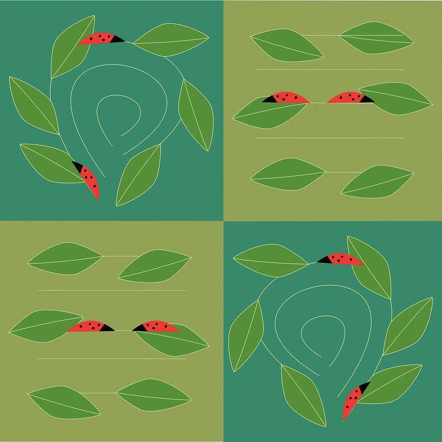 Insects Digital Art - Lady Bug Squares by Marie Sansone