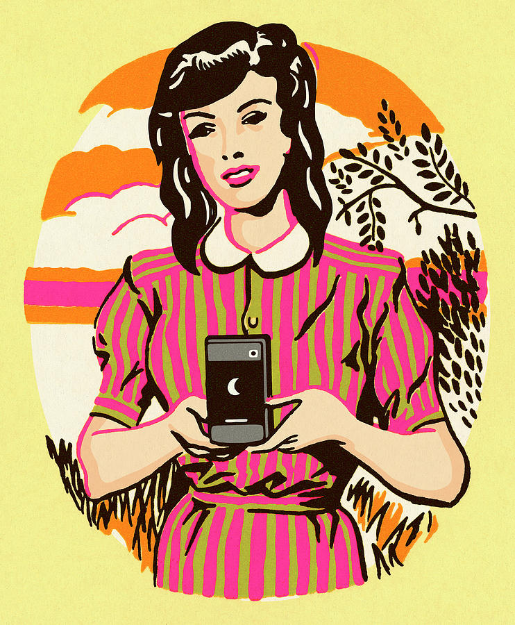 Device Drawing - Lady Holding a Cell Phone by CSA Images