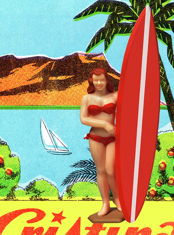 Summer Drawing - Lady Holding a Surfboard by CSA Images