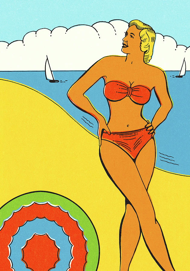 Summer Drawing - Lady in a Bikini on the Beach by CSA Images