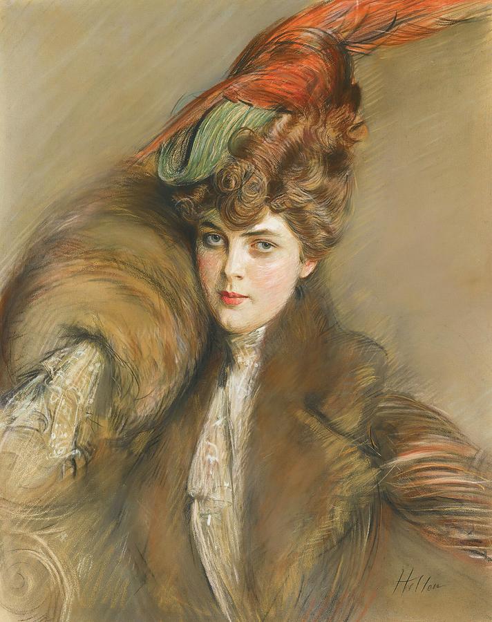 Portrait Painting - Lady In A Feather Hat by Paul Cesar Helleu