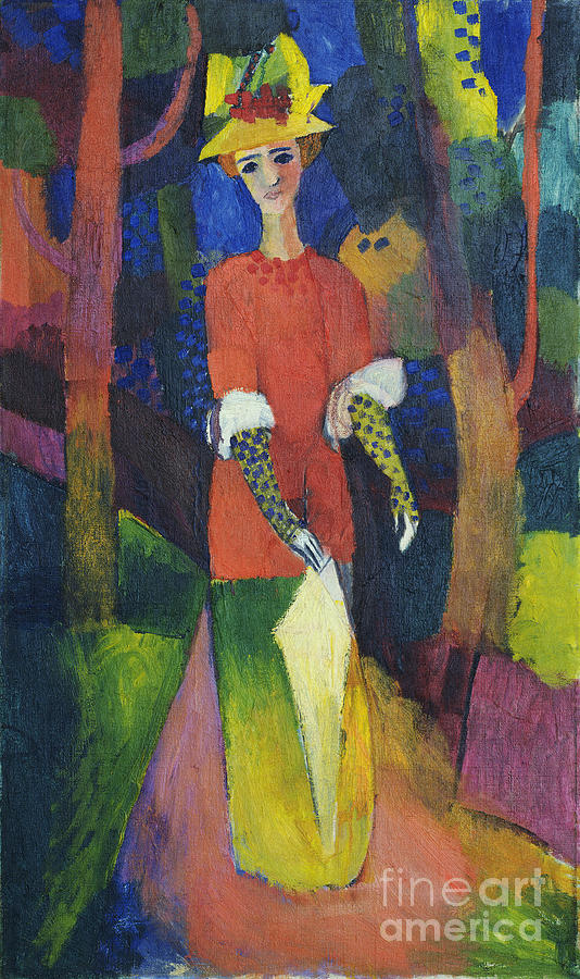 Lady In A Park. Artist Macke, August Drawing by Heritage Images