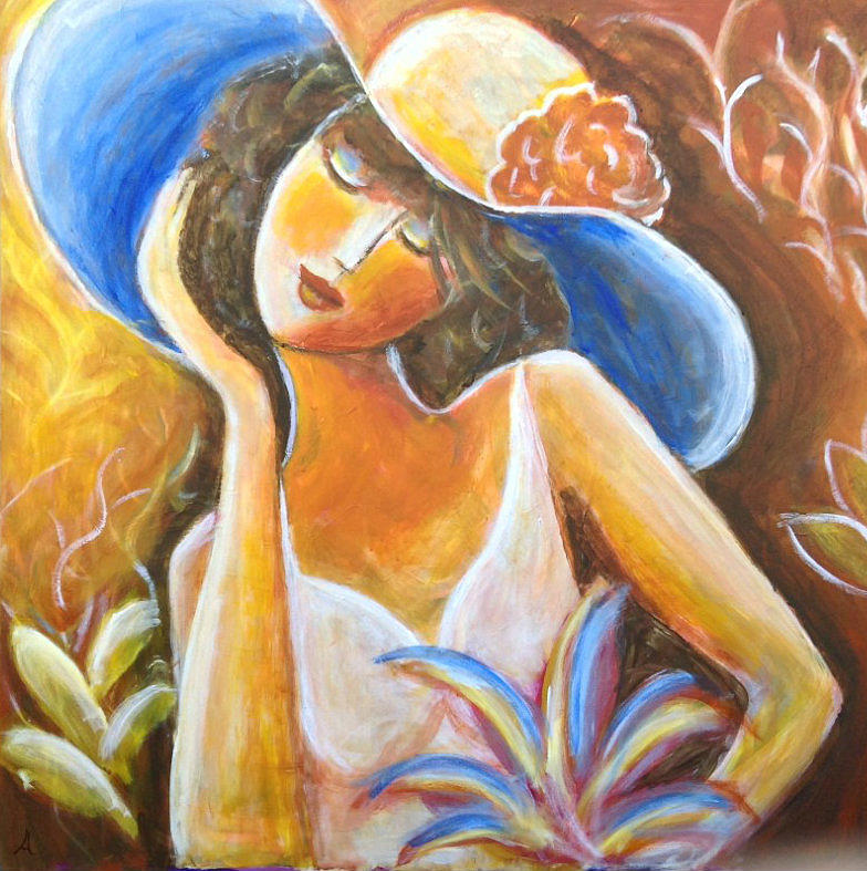 Lady in Blue Hat Painting by Anya Heller