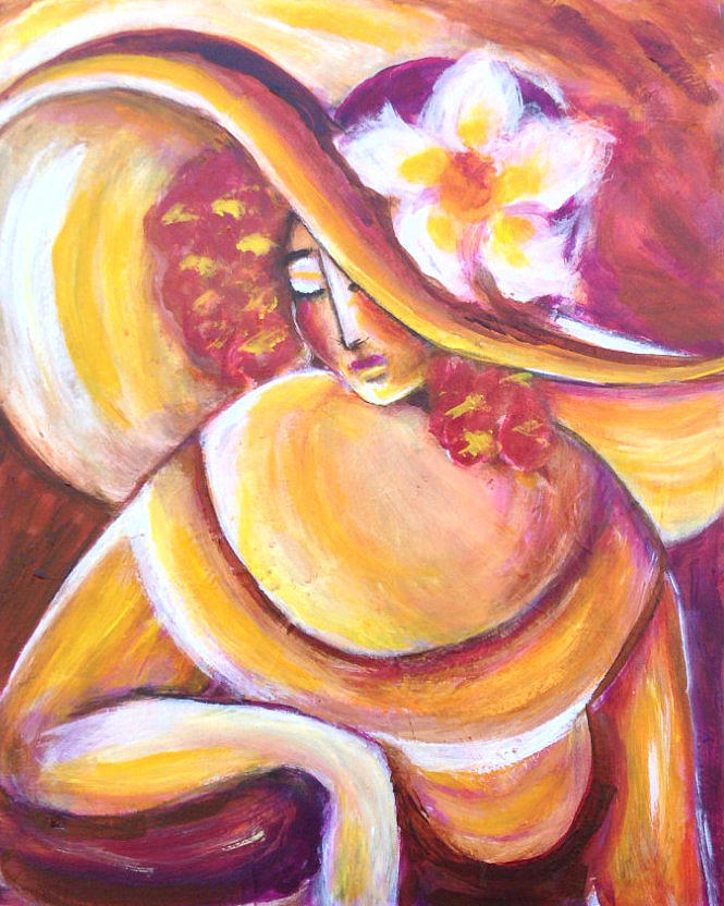 Lady in Orange Flowered Hat Painting by Anya Heller