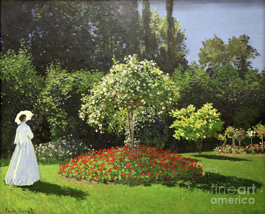 Lady In The Garden, 1867. Artist Claude Drawing by Print Collector