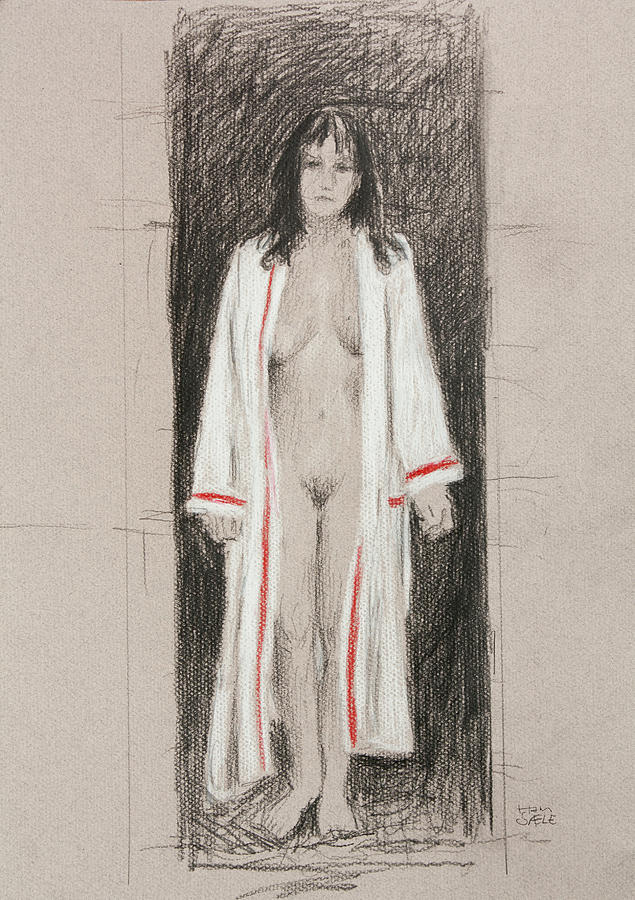 Lady in White 2 Drawing by Hans Egil Saele