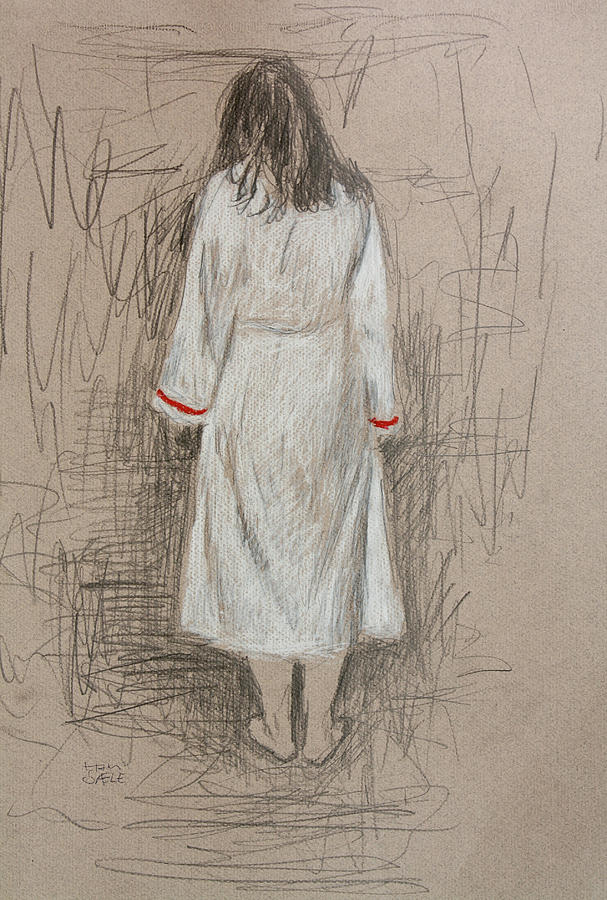 Lady in White 3 Drawing by Hans Egil Saele