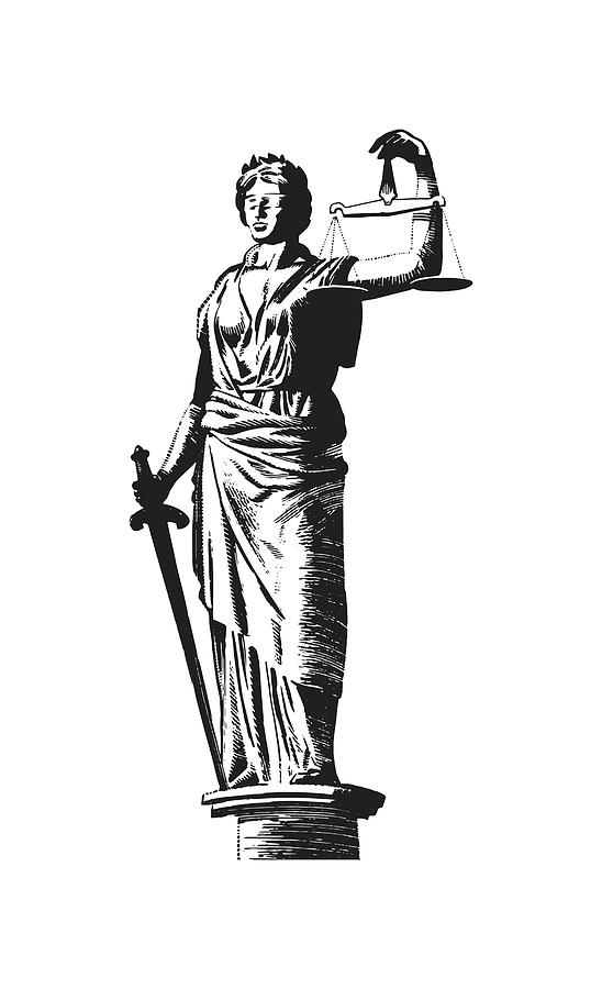 Black And White Drawing - Lady Justice Statue by CSA Images