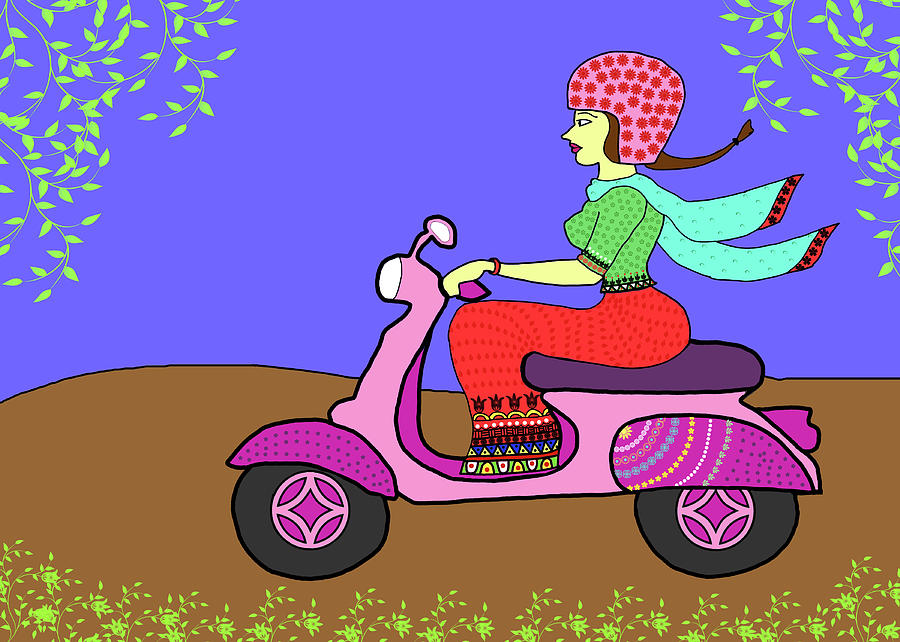 Lady On Scooty Digital Art By Susmita Mishra