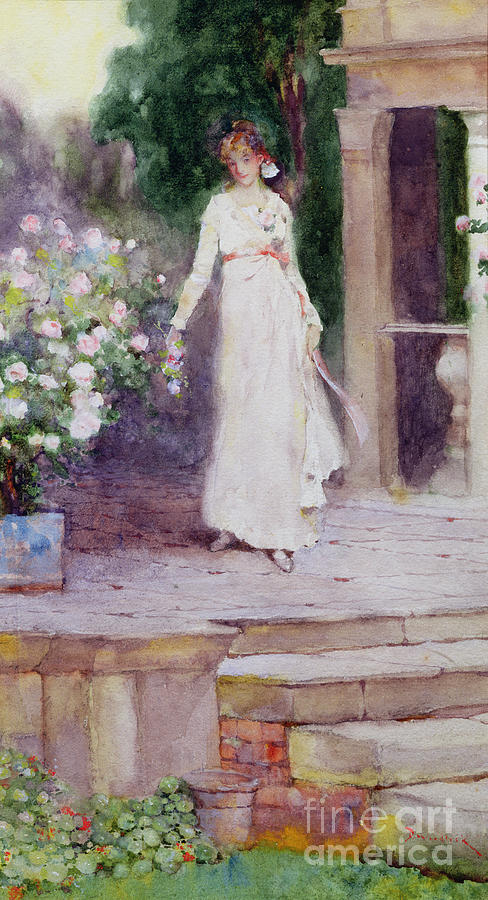 Lady On The Rose Terrace Painting by David Woodlock Lady On The Rose Terrace Painting by David Woodlock
